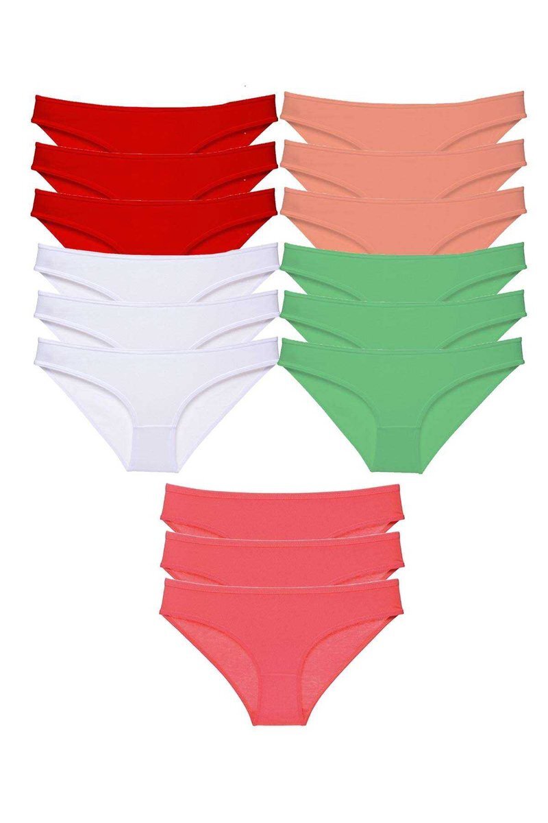 60e32cc97068b-1604 15 adet Süper Eko Set Likralı Kadın Slip Külot Kırmızı Beyaz Pudra Yeşil Fuşya - Görsel 1