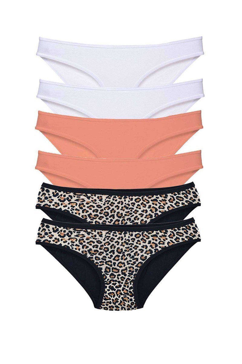 617d550ee4100-3888 6 Adet Likralı Kadın Slip Külot Leopar Beyaz Pudra - Görsel 1
