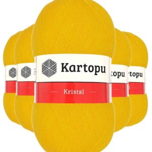 5 Adet Kristal Çift Katlı El Örgü Lif İpi Koyu Sarı K320 mudanis