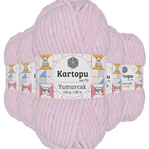 5 Adet Yumurcak Kadife El Örgü İpi Toz Pembe K1562 mudanis