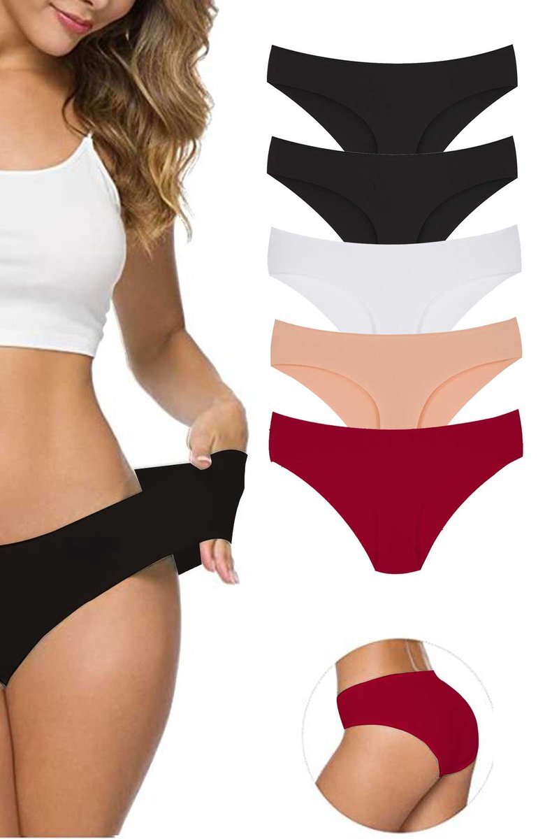 622b51dd58886-9721 5 Adet Kadın Dikişsiz Lazer Kesim Esnek İz yapmayan Külot S5 - Görsel 1