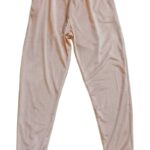 Parlak Kadife Cepli Pantolon Eşofman Pijama Altı Unisex Lastikli Paça Bej