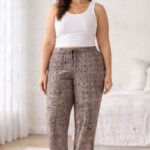 Viskon Pamuklu Kadın Büyük Beden Gri Desenli Pijama Pantolon - MGB011 - Mudanis