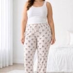 Viskon Pamuklu Kadın Büyük Beden Pudra Desenli Pijama Pantolon - MGB009 - Mudanis