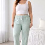 Viskon Pamuklu Kadın Büyük Beden Açık Gri Desenli Pijama Pantolon - MGB008 - Mudanis