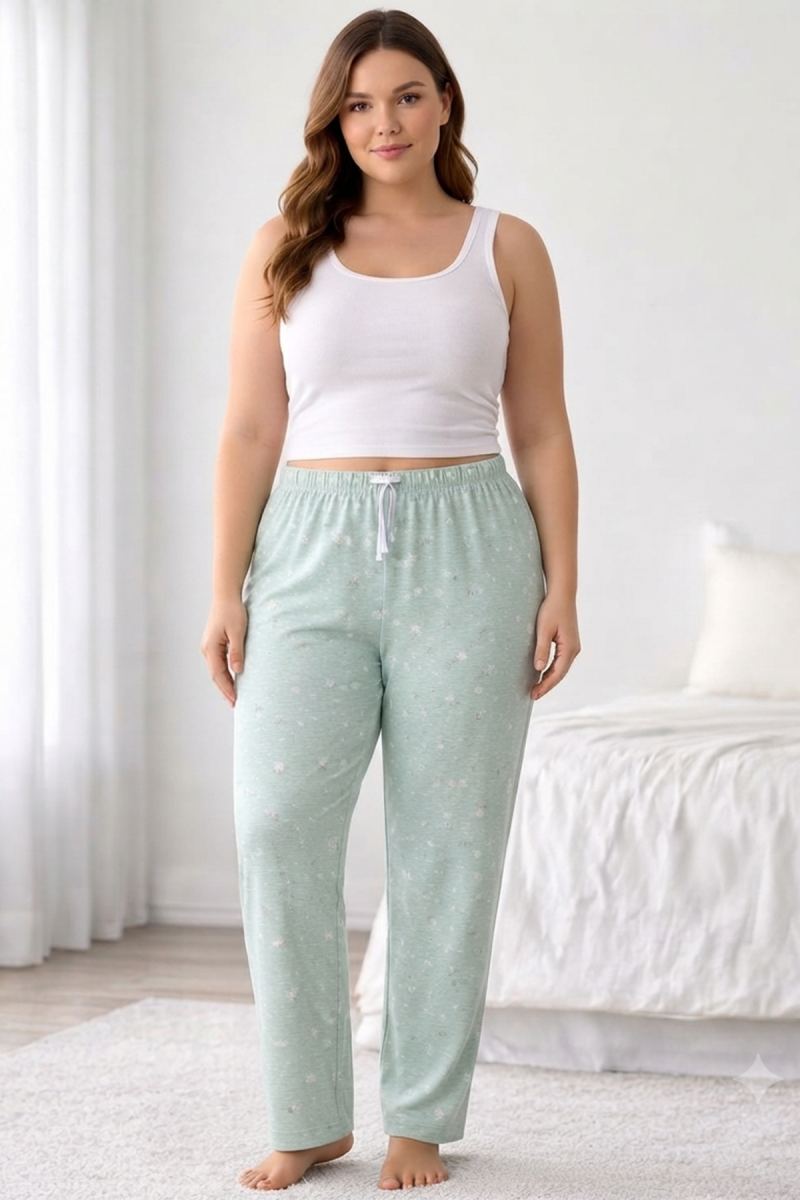 img-418b004a_mdn-new24393-b-1-3axj6hn0 Viskon Pamuklu Kadın Büyük Beden Açık Gri Desenli Pijama Pantolon - MGB008 - Mudanis - Görsel 1