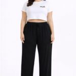 Viskon Pamuklu Kadın Büyük Beden Siyah Pijama Pantolon - MGB002 - Mudanis