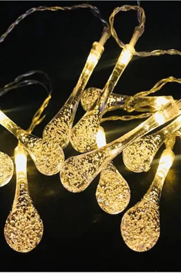 10 Led 2 Metre Sarı Kristal Su Damlası Güneş Enerjili Led Işık Solar Bahçe Ağaç Lamba Aydınlatması - Görsel 3
