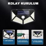 100 Led Dış Mekan Solar Aydınlatma Fotoselli Solar Lamba Hareket Sensörlü - Görsel 4