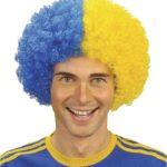 Sarı Lacivert Kıvırcık Afro Bonus Peruk Taraftar Bonus Saç